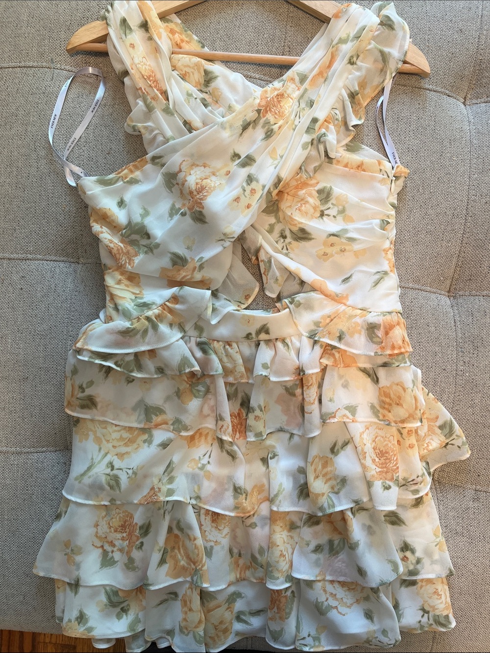 Floral Ruffled Tiered Dress in Cream and Peach - Picture 3 of 4